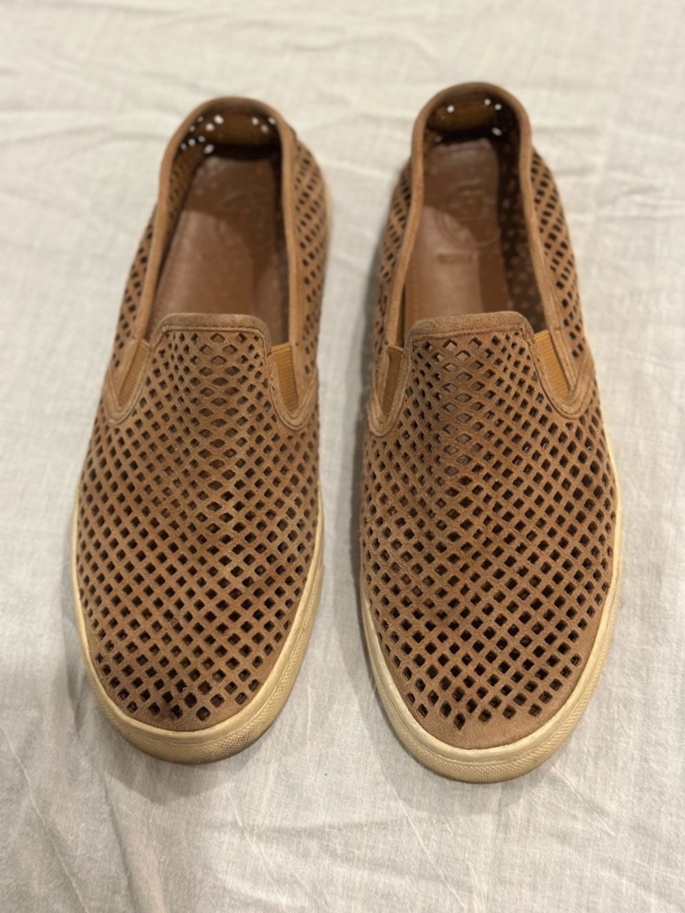 Tory Burch Perforated Suede Slip-On Loafers - Brown